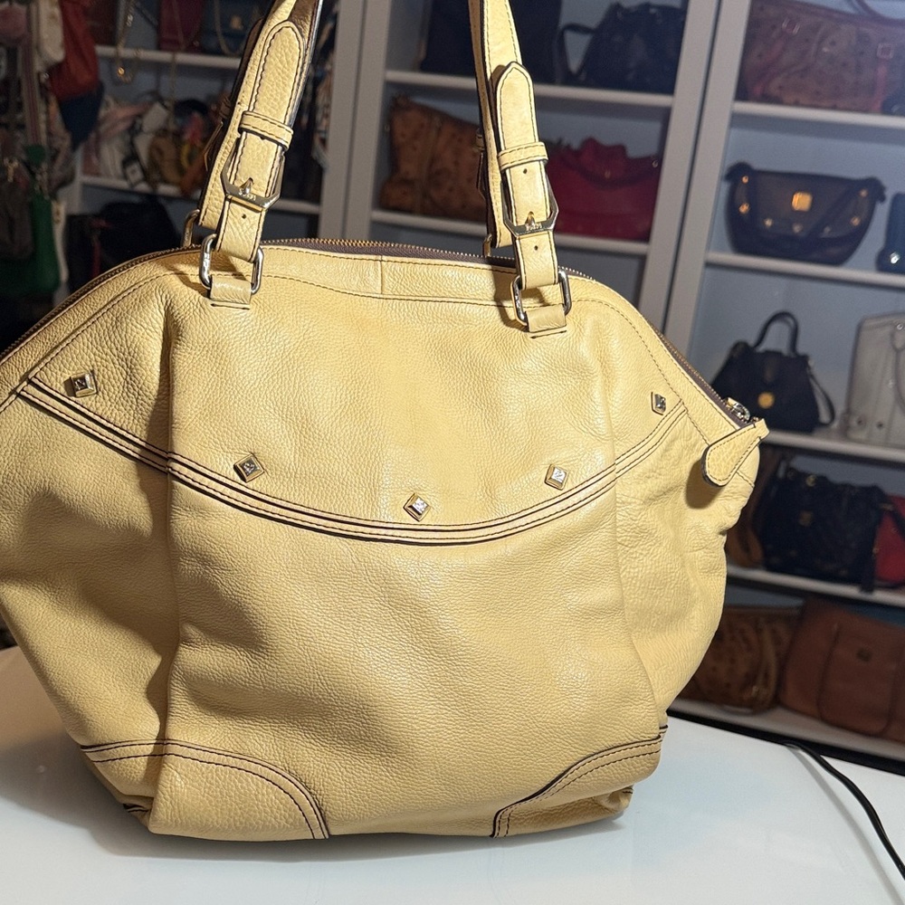 MCM Beige Large Leather Shoulder Bag